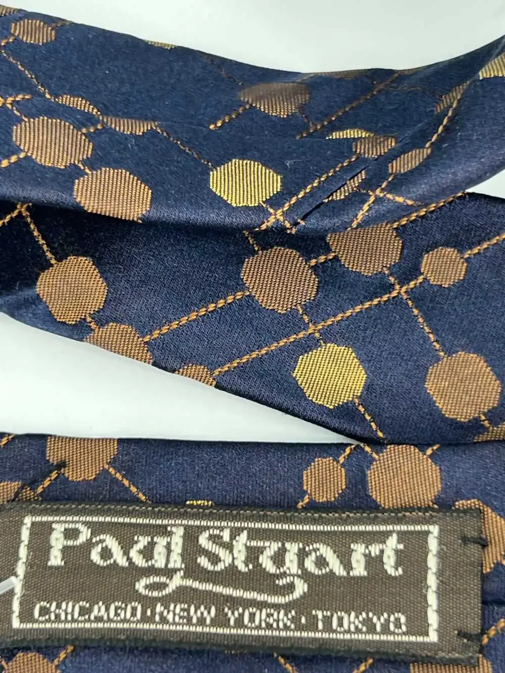 Paul Stuart Silk Tie Polka Dot | Blue/Gold, One Size Regular, US-Made